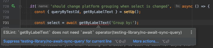 eslint-plugin-testing-library example showing an error